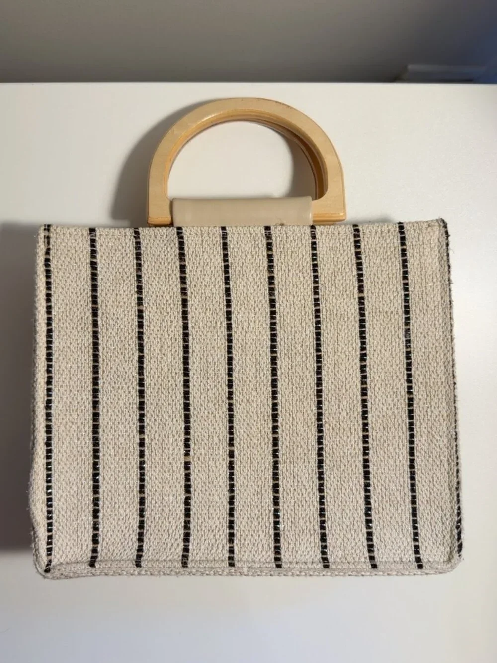 Isaac Mizrahi Striped Woven Wood Handle Chain Shoulder Bag
